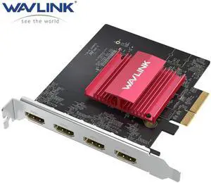 WAVLINK PCIe 3.0 to Quad 4K@60Hz HDMI Graphics Card - Global Debut with DisplayLink DL7400, 4 HDMI Ports, PC Video Card with Standard Profile, Supports Multiple Monitors for Windows 11/10 & Ubuntu