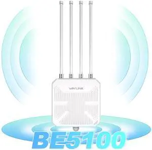 WAVLINK WiFi 7 Outdoor Long Range Router, Dual Band BE5100 Mesh Router, IP67 Waterproof & Dustproof, 15KV ESD & 4KV Lightning Protection, Active & Passive PoE Supported, 8dBi High-Gain Antennas