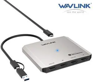 WAVLINK USB to HDMI adapter Quad Display Adapter 2 x 4K@30Hz & 2 x 1080P@60Hz HDMI Outputs, SM768 Chip, 5Gbps Data Transfer Speed, Compatible with Intel/M1/M2/M3/M4 Mac&Windows