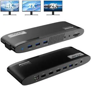 WAVLINK DisplayLink Docking Station 3 Monitors, USB-C Laptop Dock Dual 2K + 4K with 100W Charging for Mac M1/M2/M3/M4 & Windows, 3 HDMI, 5 USB Ports, Ethernet, SD/TF, Audio