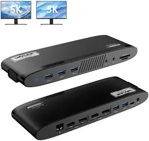 WAVLINK Universal Dual 5K DisplayLink Docking Station, USB-C Laptop Dock for Mac M1/M2/M3/M4 & Windows, 14-in-1 with 100W Charging, 2 DP, 2 HDMI, 5 USB Ports, Ethernet, SD/TF, Phone Jacks