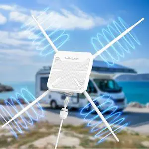 WAVLINK AC1200 Outdoor WiFi Range Extender, Long-Range Weatherproof Dual-Band Wi-Fi Repeater with 4 x 7dBi Omni Antennas, PoE, Gigabit Port, Supports AP/Repeater/Mesh Modes for Courtyard, Fish Finder