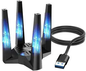 WAVLINK WiFi 6E AX5400 Triple-Band USB 3.0 Wireless Adapter (2.4G/5G/6G, 573+2402+2402 Mbps) with Built-in Driver, WPA3, MU-MIMO, OFDMA, 4x3dBi Antennas, Magnetic Base, 1m Cable - Only FWindows 11/10