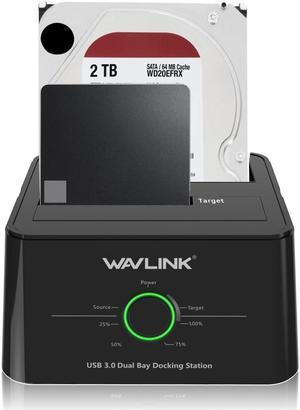 Wavlink 12TB USB 3.0 Dual Bay External Hard Drive Docking Station Duplicator/Clone Functio for 2.5" 3.5" SATA HDD/SSD Hard Drive Enclosure 5Gbps Transmission Rates Offline Clone and One Button Backup