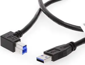 Coolgear 72 Inch (1.83m) USB 3.0 A to Left Angle B Male Cable, Black, 28/24AWG