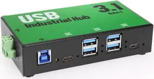 USBGear 6-Port (4 Type A 2 Type C) USB 3.0 Hub Rugged Metal Case