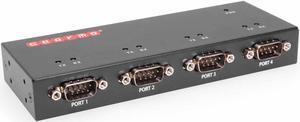 Gearmo Industrial USB 4 Port Serial RS-232 adapter w/FTDI Chipset, COM Retention, RX/TX LED Indicators, DIN Rail Mount Bracket, & Surface Mounting Brackets