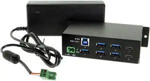 Coolgear USB-C 7 Port Hub 2X Type-C 5X Type-A - DIN Rail - Power Adapter