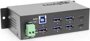 Coolgear USB-C 7 Port Hub 2X Type-C 5X Type-A - DIN Rail - Surge Protection