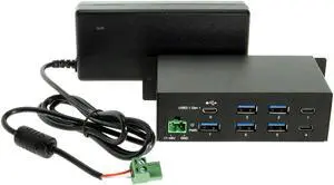 Coolgear USB 3.0 7 Port Hub, 2 Type-C and 5 Type-A Ports, DIN Rail Mountable, ESD Protection, Power Adapter Included