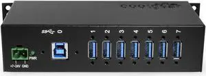 Coolgear Industrial 7-Port USB 3.2 Hub with Screw-Locking Ports, 5Gbps Speeds, and Surge Protection