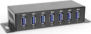 Coolgear 7 Port USB 3.2 Gen 1 Mini Powered Hub w/ ESD Surge Protection & Power Adapter