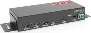 Gearmo 4-Port USB 3.2 Gen 2 Type-C Industrial Surface & DIN-Rail Mount Hub w/ ESD Surge Protection