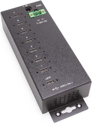 Coolgear 7-Port USB-C 3.2 Hub with 5Gbps Data, Surge Protection, Screw-Lock Ports, Wide Power Input for Industrial Use