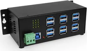 Coolgear Industrial 12-Port USB 3.2 Gen 1 Hub with Status LEDs | Rugged Metal Chassis | 5Gbps Data | Wall & DIN-rail Mounting
