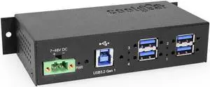 Coolgear 4-Port Industrial USB 3.0 Hub w/ 1.5Amp Output GL Chip DIN-Rail Mounting