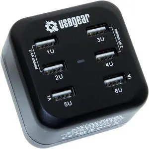 USBGear 6 Ports USB Charger up to 2.4A Travel Fast Charger