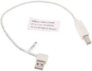 USBGear 1ft. White Right to Straight A to B 28/28AWG Cable USB 2.0 RoHS