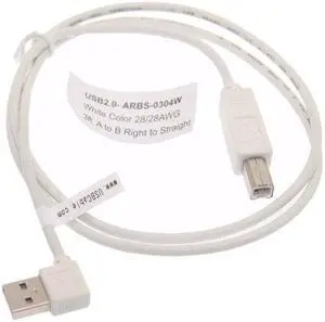 USBGear 3ft. White Right to Straight A to B 28/28AWG Cable USB 2.0 RoHS