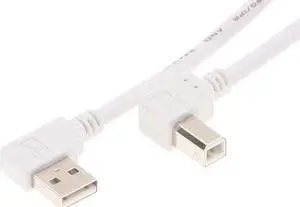 USBGear 6ft. White USB 2.0 Cable A Left Angle to B Left Angle High-Speed