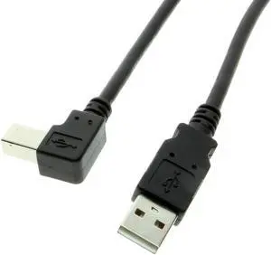 USBGear 10ft. USB 2.0 A to B Left Angle Cable Black Hi-Speed 28/24AWG