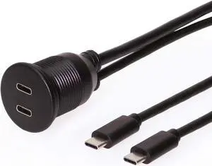 Coolgear 3ft. USB Panel Mount Extension 2 x Type C 3.2 Gen 1 Male to Female Cable