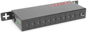 Gearmo 10-Port USB 3.2 Gen 2 Type-C Industrial Surface & DIN-Rail Mount Hub w/ ESD Surge Protection