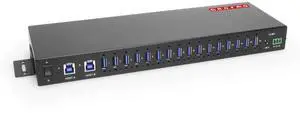 Gearmo 16-Port USB-A Hub - Dual Upstream Ports, 5Gbps Speed, Surge Protection, Industrial Grade