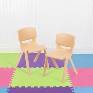 Flash Furniture Natural Plastic Stackable Kids School Classroom Chair with 12" Seat Height - 2 Pack