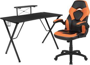 Flash Furniture Black Computer Gaming Desk and Orange, Black Racing Chair Set with Cup Holder, Headphone Hook, Monitor and Smartphone Stand