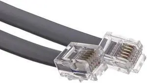 RJ12, 6P / 6C, Silver Satin Flat, Reverse, 7 ft (Voice)