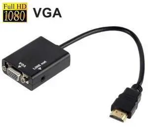 HDMI to VGA + Audio Output Video Conversion Cable with 3.5mm Audio Cable, Support Full HD 1080P, Length: 26cm (Black)
