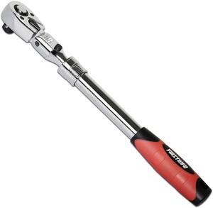 FIRSTINFO 1/2-Inch Drive Locking & Flexible Extendable Ratchet Wrench Reversible,Soft-Grip with 72-Tooth Geared Action (Length: 13.8-19.3 Inches)