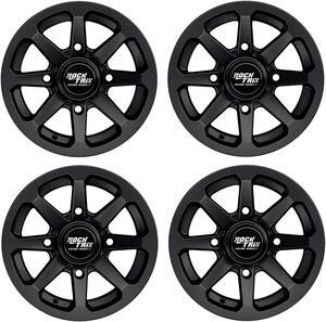 RockTrix RT102 14in ATV Wheels Rims 14x7 Matte Black 4x137, 5+2 Offset, Compatible with Bombardier Outlander CanAm Can-Am Can Am Commander Maverick Renegade Kawasaki 4/137 (Set of 4)