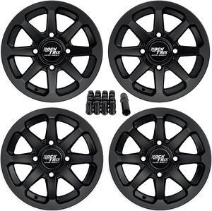 RockTrix RT102 12in ATV Wheels 4x110 Rims, 12x7, 5+2 F and 2+5 R Offset, Includes 10x1.25 Lug Nuts - Compatible with SRA Honda Foreman 400 450 500, Rancher 350 400 420 Solid Rear Axle (Set of 4)
