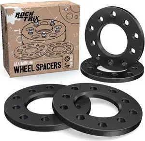 RockTrix 4pcs 1/2 inch 5x5 and 5x5.5 Black Wheel Spacers - Compatible with Dodge Ford Buick GMC Jeep Chevrolet Chrysler Lincoln (0.5 inch) 5x127 or 5x139.7