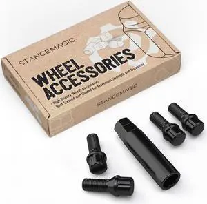 4pcs Locking Spline Black 12x1.5 Lug Bolts with Socket Key (26mm OEM Shank Length, Cone Seat) Compatible with BMW 128i 135i 318i 320i 325i 328i 335i M3 525i 528i 530i 535i M5 Z3 Z4 E36 E46 E60 E90 E92