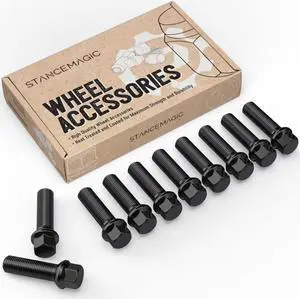 10pcs Extended Black Lug Bolts 14x1.5 (45mm Shank Length - Not OEM Length, Ball Radius Seat) Compatible with Audi TT A3 A4 S4 A5 S5 A6 S6 A7 B5 B6 B7 B8 Volkswagen Jetta Golf GTI Passat CC Beetle