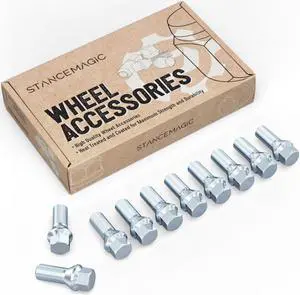 10pcs Silver 12x1.5 Lug Bolts (26mm Shank Length, Cone Seat) OEM Length - Compatible with BMW 128i 135i 318i 320i 325i 328i 335i M3 525i 528i 530i 535i M5 Z3 Z4 E36 E46 E60 E90 E92 E93