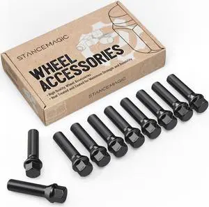 10pcs Extended Lug Bolts 14x1.25 (48mm Shank Length - Not OEM Length, Cone Seat) Compatible with BMW 228i 320i 328i 335i 428i 435i 528i 535i 535d 550i F10 F30 640i M3 M4 M5 M6 X3 X5 - Black