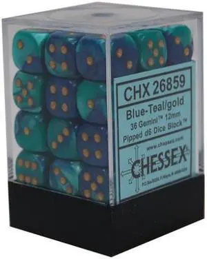 D6 12mm Blue & Teal w/Gold (36) MINT/New