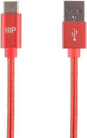 Monoprice USB 2.0 Type-C to Type-A Charge and Sync Nylon-Braid Cable - 10 Feet - Red, Fast Charging, Aluminum Connectors, Stay Synced - Palette Series