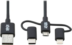 TRIPP LITE 3 in 1 Multi Charging USB Cable, USB-A to Lightning, USB Micro B, and USB-C Universal All in One Charger Cable, Sync and Charge Cord, 6 ft. (M101-006-LMC-BK) TRIPP LITE 3 in 1 Multi Charging USB Cable, USB-A to Lightning, USB Micro B, and USB-C Universal All in One Charger Cable, Sync and Charge Cord, 6 ft. (M101-006-LMC-BK)