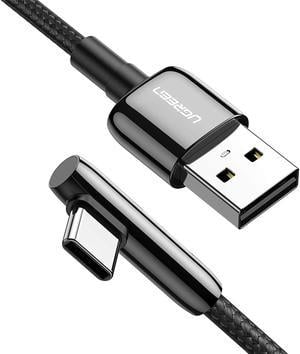 UGREEN USB C Cable 90 Degree Right Angle USB A to Type C Fast Charging Braided Cord Compatible with iPad Mini 6 Air 4 Samsung Galaxy S21 Note 20 Z Flip Z Fold LG V60 Moto Z Z3 Nintendo Switch 15FT