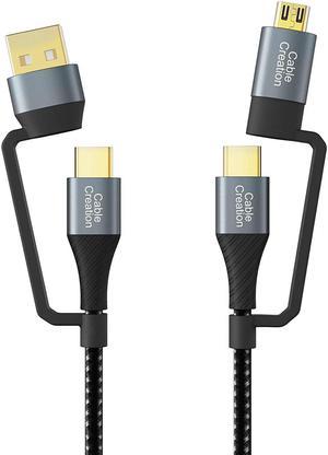 USB C Charging Cable,CableCreation 4 in 1 Multi Charging Cable, PD 60W Micro USB/Type C 480Mpbs Data Transfer Fast Charging, Compatible with MacBook Pro, iPad, Galaxy, Camera and More, Black,6.6FT