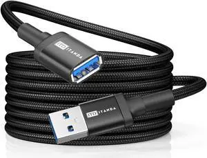 ITD ITANDA USB Extension Cable USB 3.0 Extension Cord Type A Male to Female 5Gbps Data Transfer for Keyboard, Mouse, Playstation, Xbox, Flash Drive, Printer, Camera and More (10FT, Black)