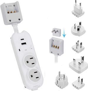 Ceptics Travel Power Strip W/ Adapter Plug Set - Equipped with USB, Type C for iPhone, Chargers, Cell Phones, Laptop - Plugs for Europe, Asia, China, USA, Africa, South America PS-2U