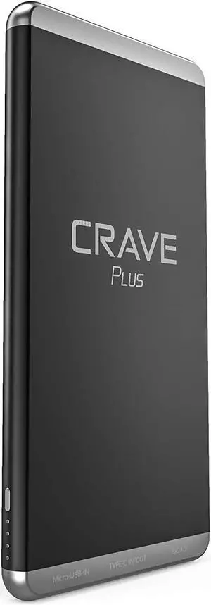 Crave Slim Power Bank, Plus Aluminum Portable Charger with 10000 mAh [Quick Charge QC 3.0 USB + Type C] External Battery Pack for iPhone, iPad, Samsung and More.