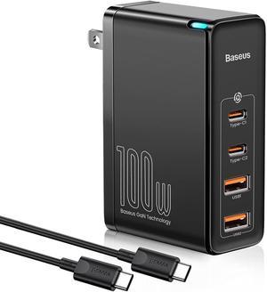 100W USB C Charger, Baseus 4-Port Type C Charging Station GaN Charger, Fast USB-C Wall Charger Block PD QC4.0 for iPhone 13/12 Pro, Samsung S21/S20, MacBook Pro/Air, iPad Pro/Dell XPS(Gan2 Pro Black)
