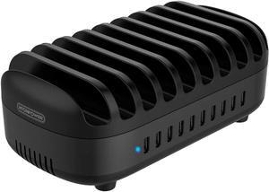 10 Ports Charging Station for Multiple Devices, 120W iPad Charging Station Organizer, USB Charging Docking with Cooling Fan, for iPhone, iPad, Tablet, Kindle, ETL Listed (2.4A Each, 24A in Total)